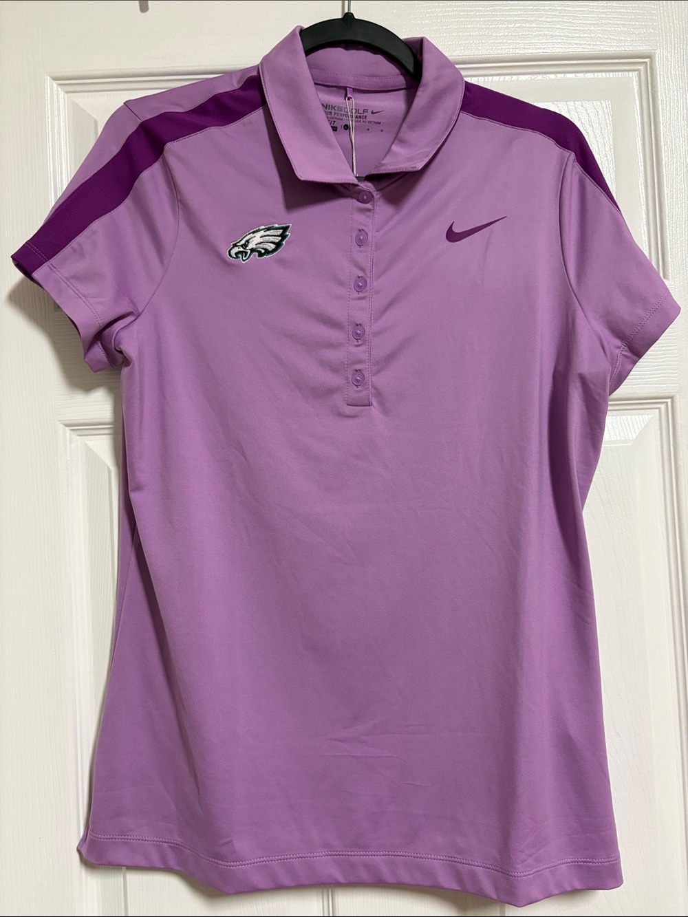Nike Women's Lavender Polo with Dark Purple Accents and Eagles Patch